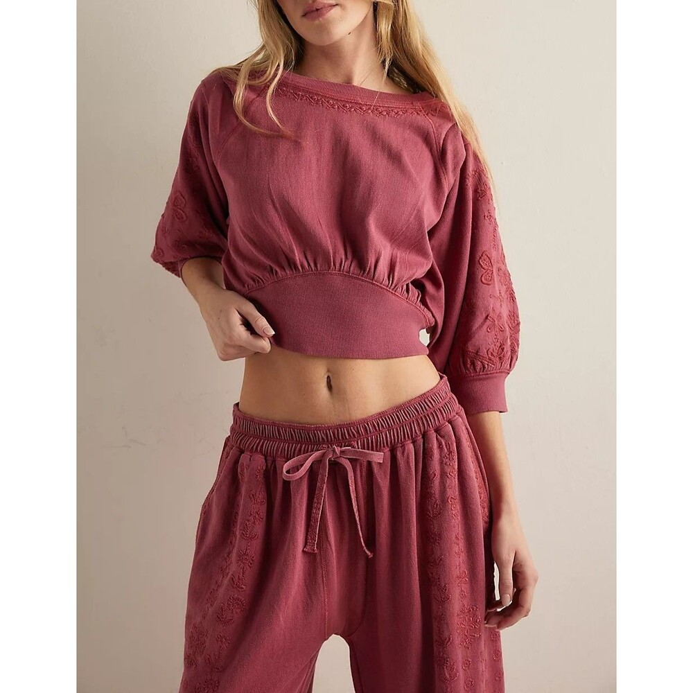 Free People Intimately Feeling Special Pullover Blouse Top Embroidered S 286453 - Picture 3 of 9